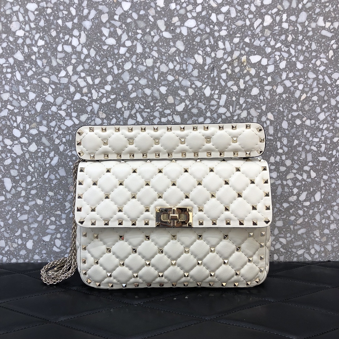 Valentino Garavani Rockstud Spike Medium Chain Bag in Ivory Supple Lambskin Nappa